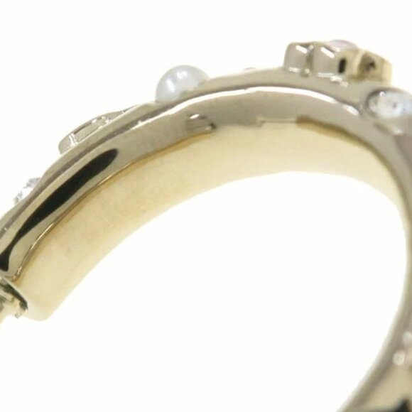 CHANEL CC Rhinestone Pearl Clover Camellia Hoop Earrings Gold Tone B22S Auth D-r - Picture 7 of 9